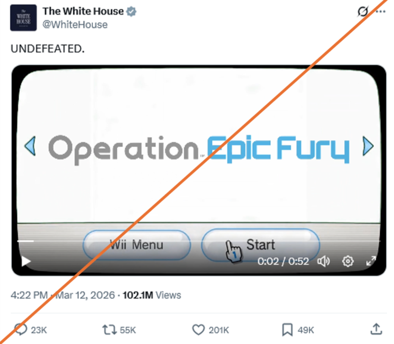 Abbildung 5: Post des Weißen Hauses auf X erhielt 102,1 Millionen Views.