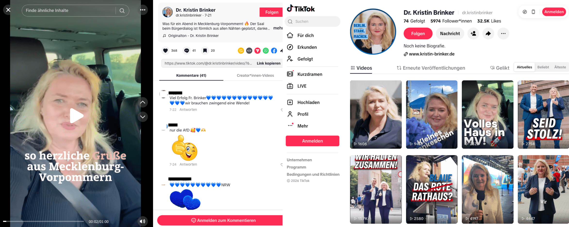 Screenshots von Kristin Brinkers TikTok-Profil