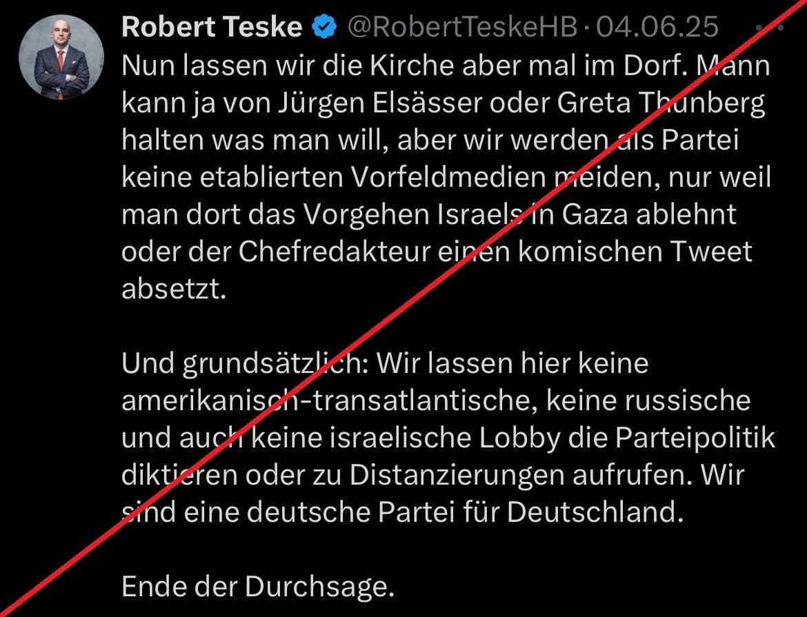 Abbildung 3: Beitrag von Robert Teske (AfD) auf X