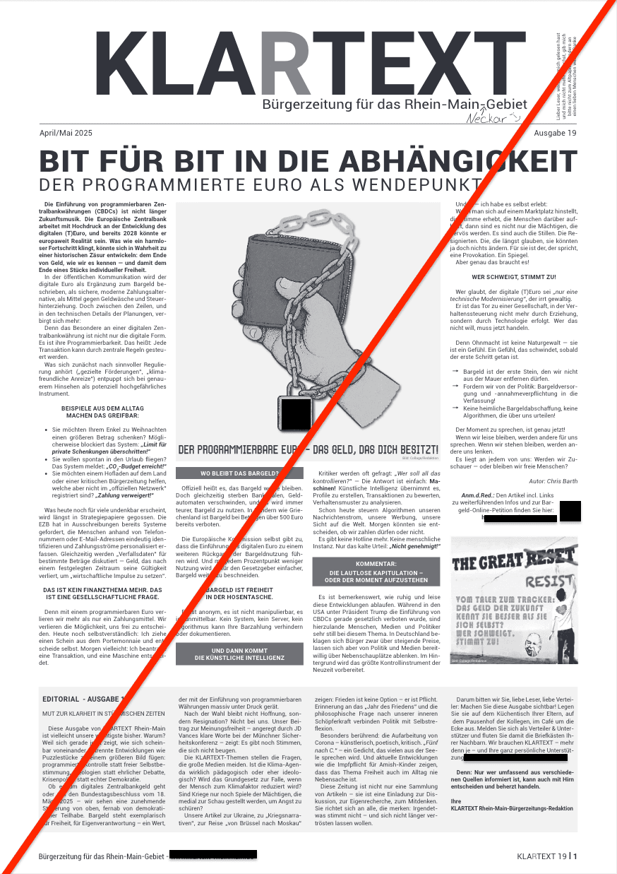 Abbildung 4: Die Titelseite einer "Klartext"-Ausgabe: Desinformation im Zeitungs-Look.