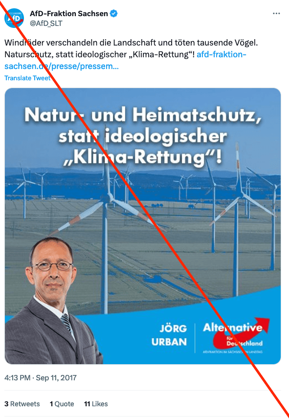 Abbildung 3: Jörg Urban beschreibt Maßnahmen zur Eindämmung der Klimakrise als ideologisch und wirbt stattdessen für "Natur- und Heimatschutz"